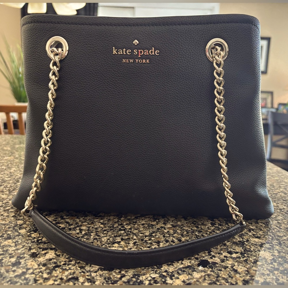 Kate Spade Satchel - Black Leather with Gold tone chains and accents